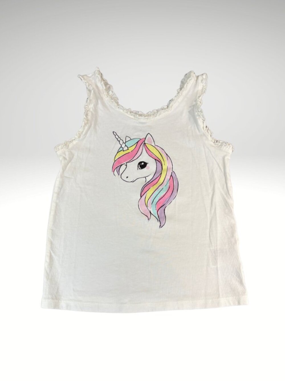 H&M Girls Unicorn Ruffle Tank Top White 100% Cotton Size 8-10 (SKU:143G)
